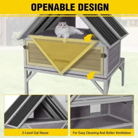 Aivituvin Wooden Outdoor Cat House | Metal Roof-AIR7034 image {3}