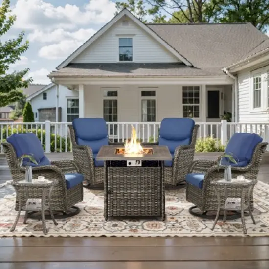 Belord 7 Pieces Patio Furniture Set, All Weather Wicker Outdoor Conversation Set with Swivel Rocker Patio Chair, Side Table and Propane Firepit Table image {15}