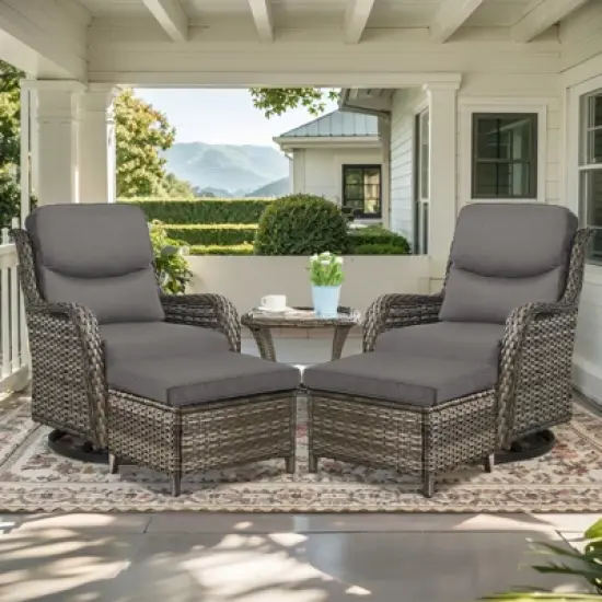 Belord 5 Piece Patio Furniture Set with Swivel Chairs and Ottomans, High Back Deep Seat Cushioned Wicker Swivel Patio Chairs Set of 2 with Ottoman image {14}