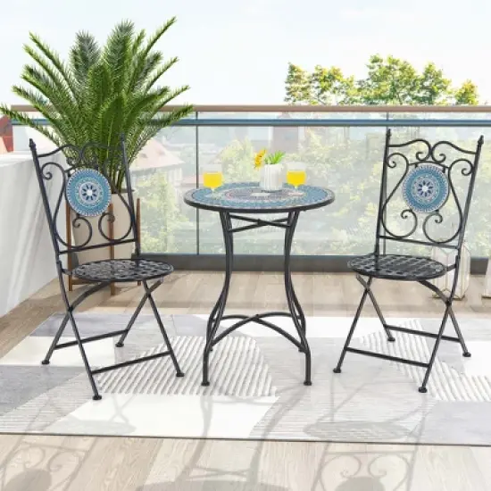Costway Set of 2/4 Mosaic Chairs for Patio with Decorative Backrest Heavy-Duty Frame image {3}