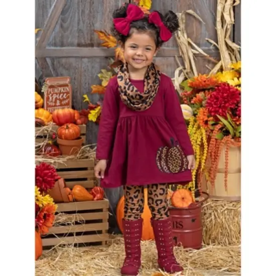 Girls Wild Pumpkin Vibes Tunic, Leggings & Scarf Set - Mia Belle Girls image {4}
