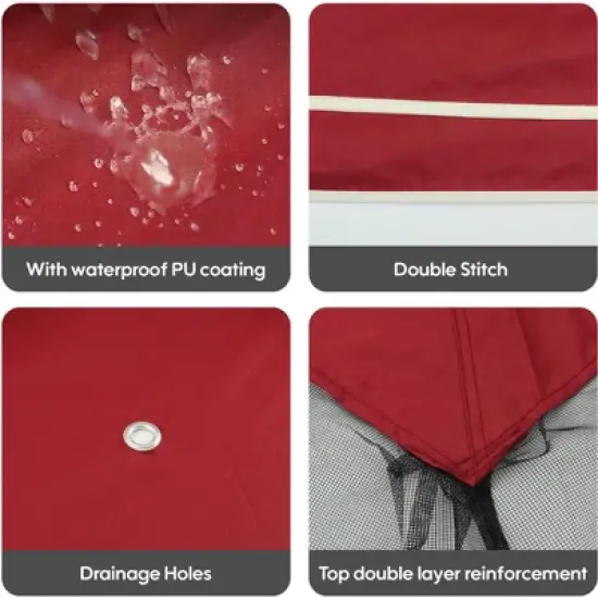 DOMETOUR 10x10 Ft Outdoor Patio Gazebo Replacement Canopy,Double Tiered Gazebo Tent Roof Top Cover Only GreatWall border(Frame Not Include)-Red image {4}