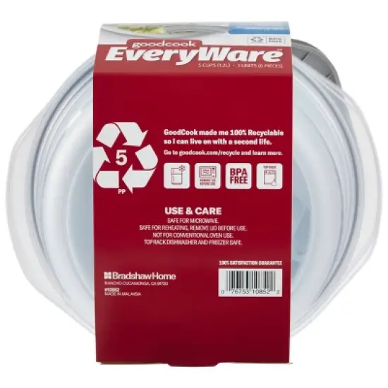 GoodCook EveryWare Round Bowls Food Storage Containers - 5 Cups - 6pcs/3ct - Gray image {9}