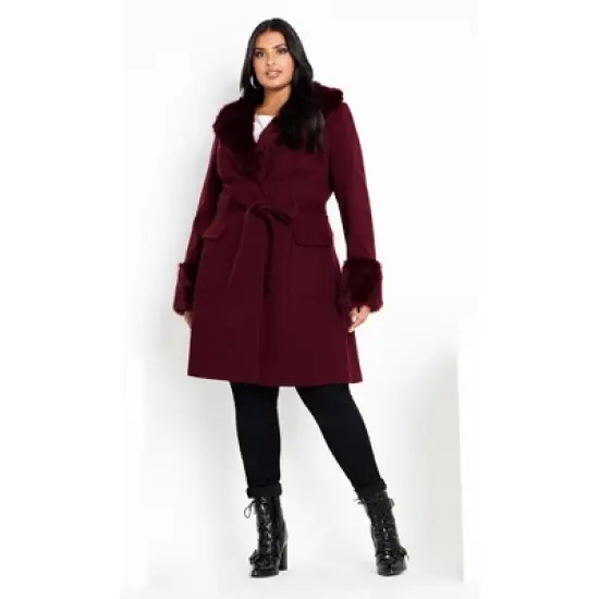 Women's Plus Size Make Me Blush Coat - Bordeaux | CITY CHIC image {1}
