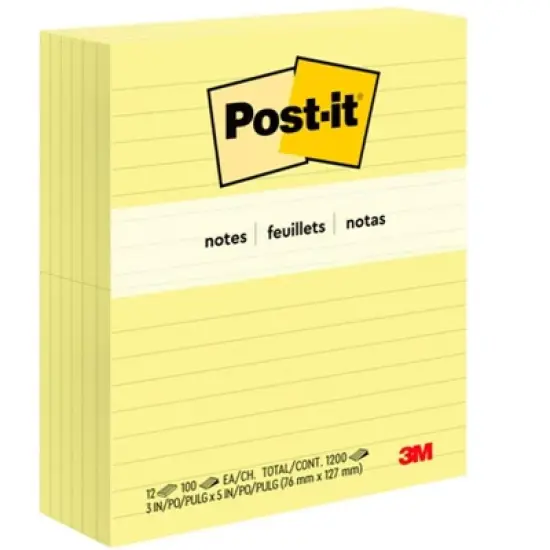 Post-it Lined Original Notes, 3 x 5 Inches, Canary Yellow, Pack of 12 image {5}