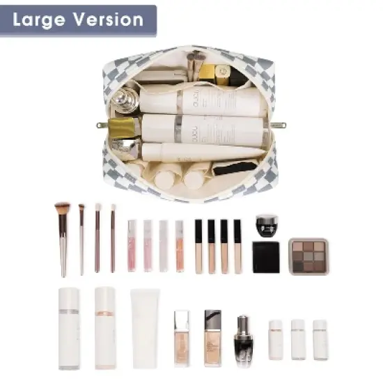 Narwey Checkered Makeup Bag Travel Cosmetic Bag Organizer Toiletry Bag image {1}