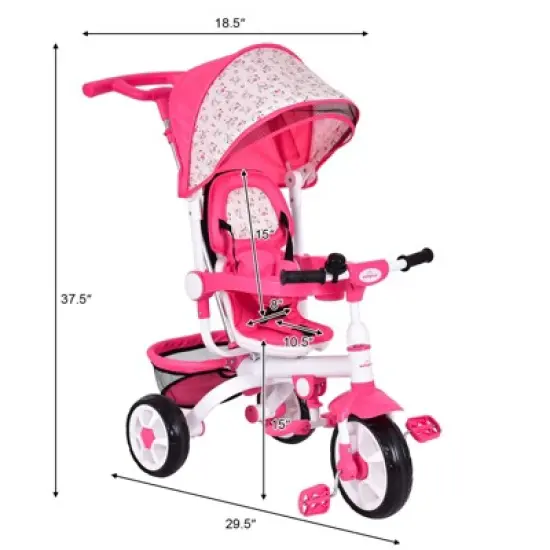 Safstar 4-In-1 Kids Baby Stroller Tricycle Detachable Toy Bike w/ Canopy Basket image {6}
