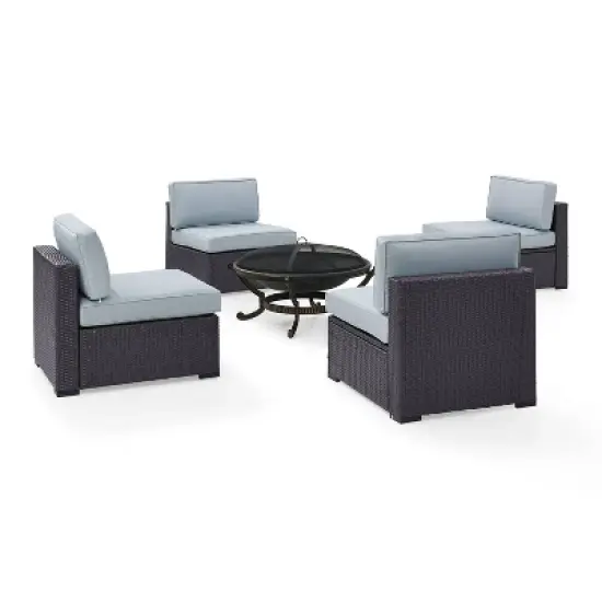 Biscayne 5pc Outdoor Wicker Conversation Set with 4 Armless Chairs & Fire Pit - Mist - Crosley image {5}