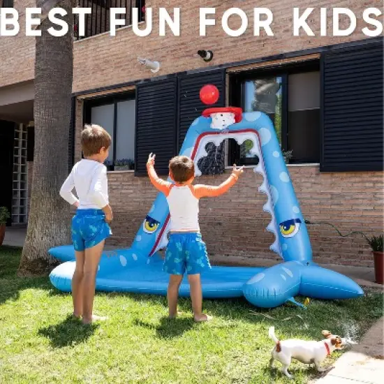 Zone Tech Splash Pad Sprinkler for Kids - Big Inflatable Shark Sprinkler with Basketball Hoop Water Splash Pad for, Ball and Accessories Included image {5}