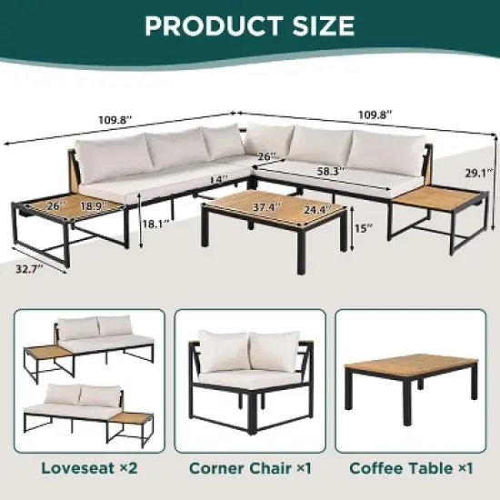 Outdoor 4-Piece Sofa Set, Sofa Set with Side Table and Coffee Table, Sofa with Iron Frame and Polyester Cushions-Coolbibila image {3}