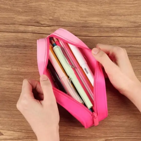 INFURNIC Pencil Cases Kids Large Capacity Waterproof Zipper Pouch Extra Big Pencil Bag for School Supplies Art Tools, Pink, 8.3"*2.8"*0.5" image {1}