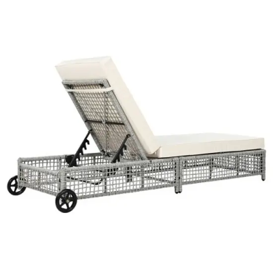 Outdoor Patio Rattan Daybed Sunbed with 5-Position Adjustable Backrest and Wheels image {9}