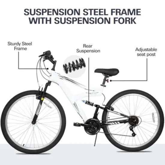 hykolity 18 Speed Mountain Bike, 26" 27.5" Wheel MTB Outdoor Cycling Bicycle with Adjustable Saddle, Full Suspension for Men Women image {3}