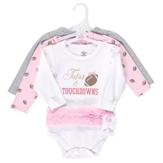 Little Treasure Baby Girl Cotton Long-Sleeve Bodysuits 3pk, Tutus Touchdowns image {1}