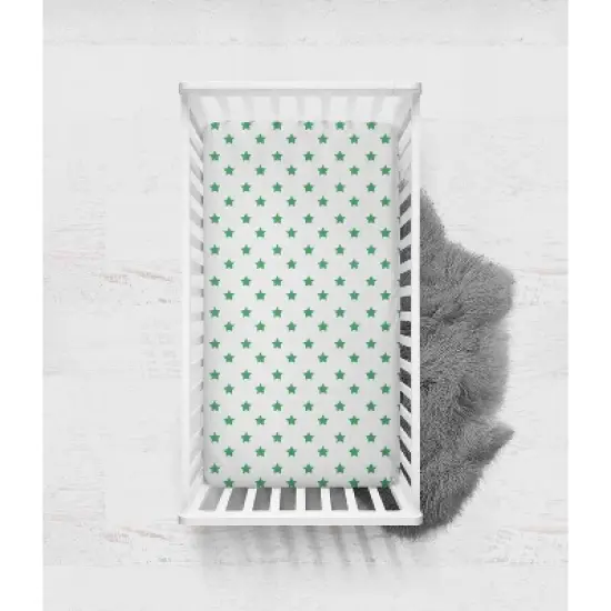 Bacati - Stars Green Ikat Muslin 100 percent Cotton Universal Baby US Standard Crib or Toddler Bed Fitted Sheet image {2}