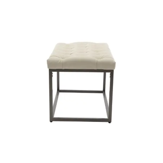 24" Button Tufted Metal Ottoman - WOVENBYRD image {3}