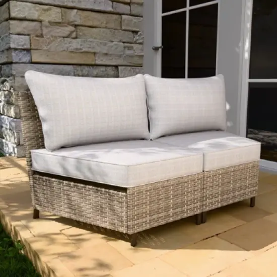 EAGLE PEAK Coastal Vista Curved Outdoor Wicker Sofa with Cushions, Patio Furniture Sets Outdoor Sectional Patio Conversation Set image {5}