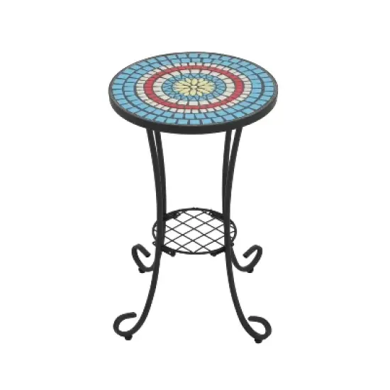 Christopher Knight Home Jaxon Patio Iron and Ceramic Tile Accent Table with Shelf image {8}