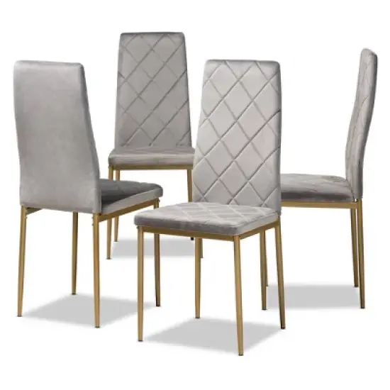 4pc Blaise Velvet Fabric Upholstered and Metal Dining Chair Set - Baxton Studio image {9}