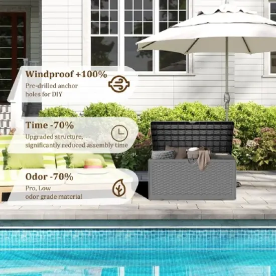 Decksplore 80 Gallon Outdoor Storage Box Deck Box Indoor Outdoor Use, Waterproof Resin Storage Bin image {2}