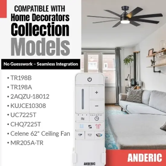 Anderic TR198B Replacement Ceiling Fan Remote Control for Home Decorators Collection 2AQZU-18012 / KUJCE10308 / TR198A / RRTR198B image {4}