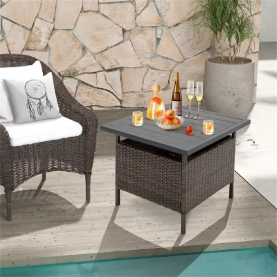 MOEPISY Patio Square Wicker Side Table with Umbrella Hole for Yard Garden Poolside image {11}