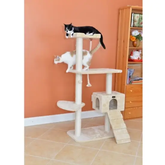 Armarkat Natural Sisal Real Wood Scratching Cat Tree 58 Height Beige A5801 image {3}