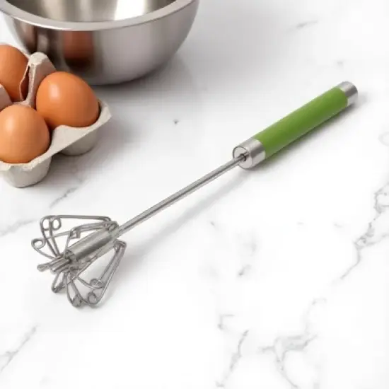 Unique Bargains 12" Semi-Automatic Loop Whisk Dishwasher Safe Stainless Steel Silver Tone Green image {3}