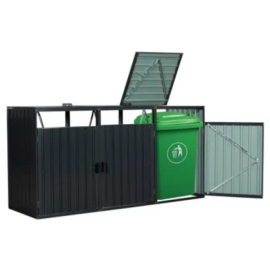 Garbage Can Storage Shed, Stores 3 Trash Cans,Outdoor Garbage Bin Storage Shed Galvanized Steel Outdoor Storage Shed, with Padlock Doors Storage Shed image {6}