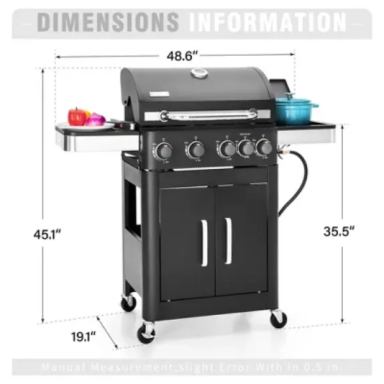 Captiva Designs 4-Burner Propane BBQ Grill with Side Burner & Porcelain-Enameled Cast Iron Grates - 46,700 BTU image {10}