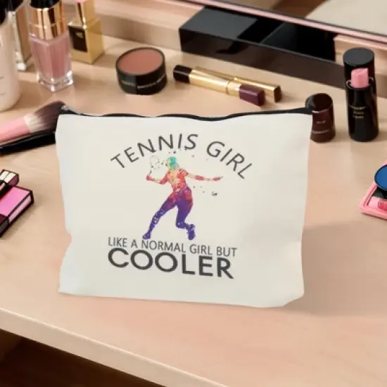 Unique Bargains Durable Tennis Figure Pattern Makeup Bag Beige 1 Pc image {4}