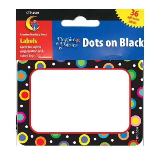 Creative Teaching Press Dots On Black Name Tag/Labels, 36 Per Pack, 6 Packs image {1}