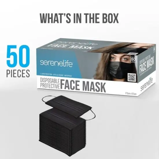 SereneLife Three Layer Disposable Face Masks - Black image {4}