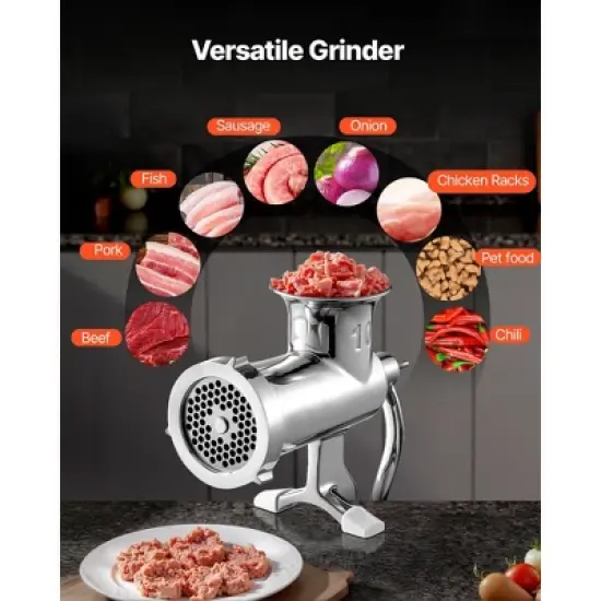 VEVOR Manual Meat Grinder, 304 Stainless Steel Hand Meat Grinder with Steel Table Clamp, Meat Mincer Sausage Maker, Silver image {6}