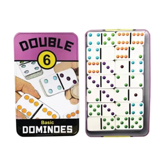 University Games Double 6 Basic Dominoes Board Game: Patterns, 1-4 Players, Game Time 20-40 Minutes, Storage Tin image {9}