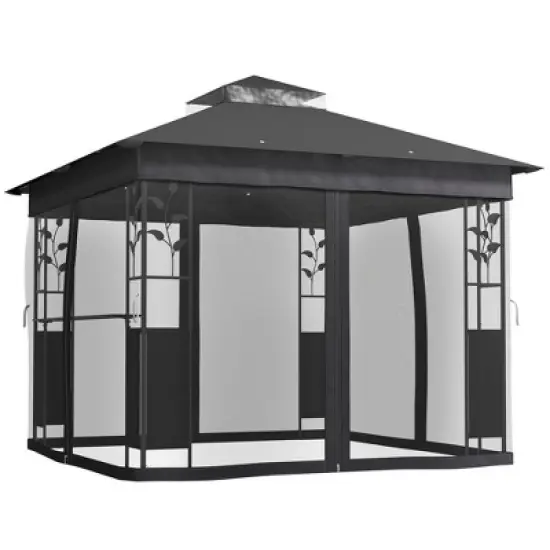 Outsunny&nbsp;10' x 10' Outdoor&nbsp;Gazebo with Shelves and Netting,&nbsp;Double&nbsp;Roof Patio Gazebo Canopy Shelter, UV30+ Protected image {6}