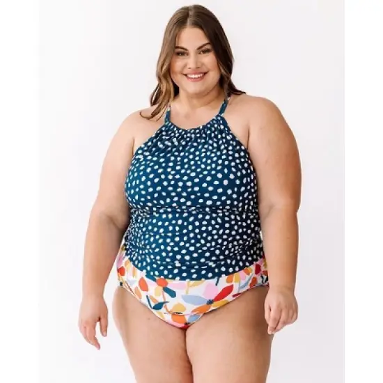 Lime Ricki Women's Indigo Dot Double-Cinch Tankini Top image {2}