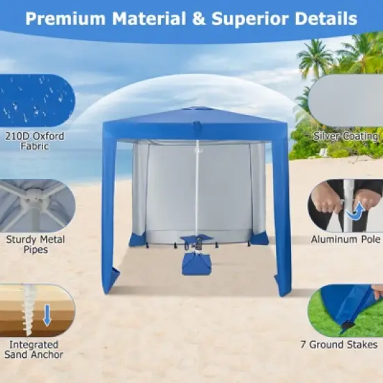 Tangkula Beach Canopy Tent Beach Cabana with Detachable Sidewall 5 Sandbags Carrying Bag UPF 50+ Protection Outdoor Beach Umbrella Shelter for Beach image {2}