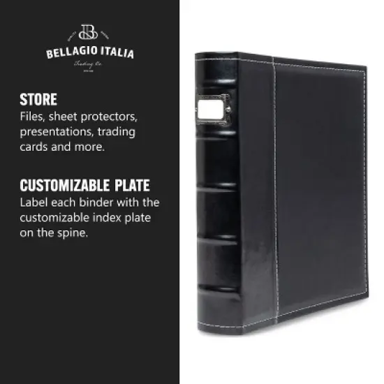 Bellagio-Italia 3-Ring Office Binder - Black - Leather - 250-Sheet Storage Capacity - 3 Pack image {4}