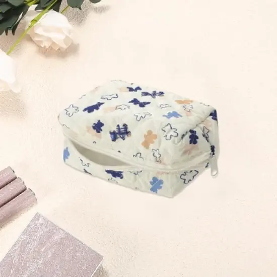 Unique Bargains Quilted Square Flowers Makeup Bag 1 Pc image {2}