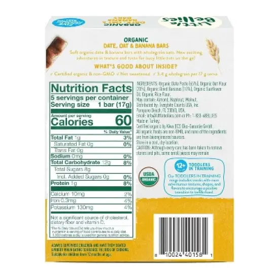 Little Bellies Organic Date Oat and Banana Bars Toddler Snacks - 3oz image {1}