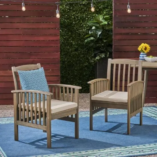 PAGED Outdoor Dining Chairs Set of 2 Wood Patio Arm Chairs with Cushions for Poolside, Garden, Backyard image {8}