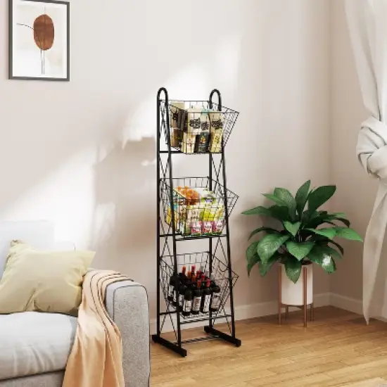 Chery Life 3-Tier Kitchen Storage Basket , Freestanding Metal Wire Rack for Fruit, Vegetables, Pantry Items image {8}