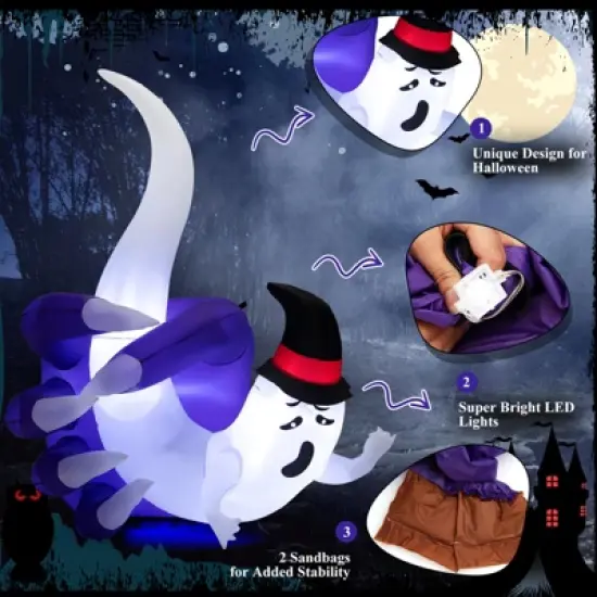 Tangkula 6FT Tall Halloween Inflatable Decoration, White Wizard Hat Decoration Grabbed in Hand Outdoor Decoration with Bright LED Lights image {5}