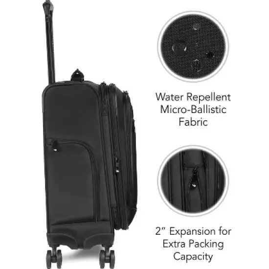 Solutions 20 Expandable Spinner Carry-On with Padded Electronics Pockets, Black image {4}