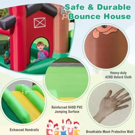 Costway Farm Themed Inflatable Castle Kids Bounce House w/ Double Slides image {7}