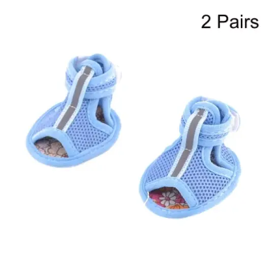 Unique Bargains Rubber Sole Blue Mesh Dog Shoes Size XXS 2 Pairs image {1}
