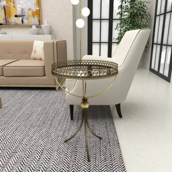 Metal and Glass Round Pedestal Table Gold - Olivia & May image {15}