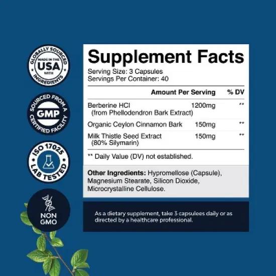 Balancing Berberine Plus 1200mg Per Serving Complex, Antioxidant Berberine + Ceylon Cinnamon, Heart Health and Sugar Support, Nature's Craft image {1}