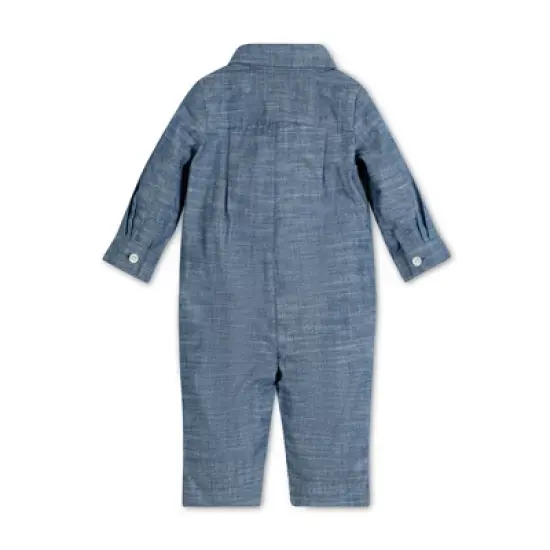 Hope & Henry Layette Baby Boy Long Sleeve Button Front Chambray Romper, Infant image {2}